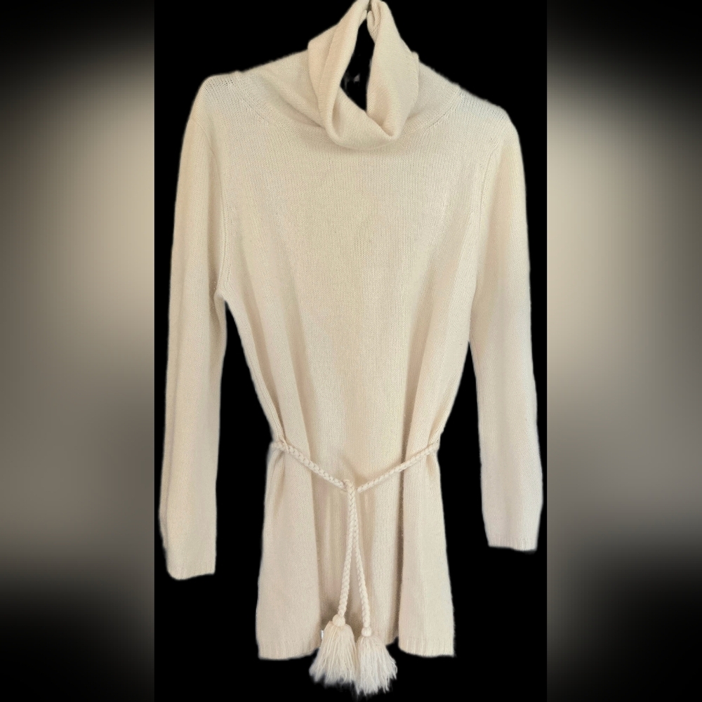 Talbots 100% Cashmere Cream Women's Cowl Neck Tunic Sweater Size Large